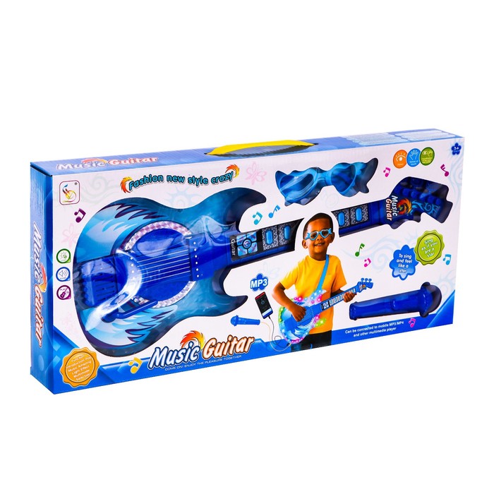 Игрушка музыкальная гитара «Играй и пой», с микрофоном, звуковые эффекты, цвет синий - фото 1885250616