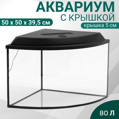 Аквариум «Сектор» угловой с крышкой, 80 л, 50×50×39.5/44.5 см, чёрный