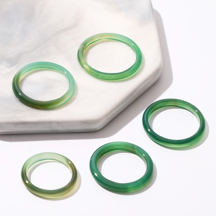 Кольцо "Агат тёмно-зелёный" 3мм, размер МИКС (фас 5шт) - Фото 1