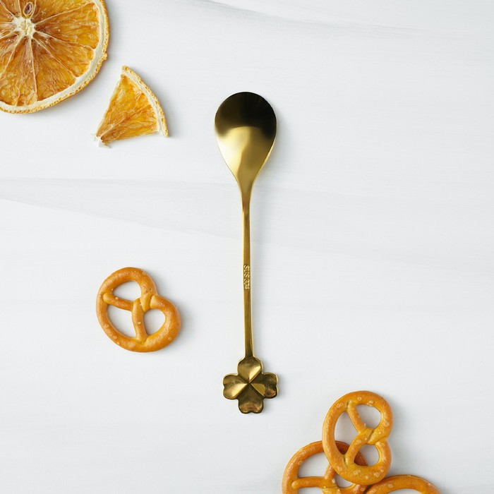 Ложка десертная из нержавеющей стали Magistro «Клевер», длина 12,5 см, цвет золотой - фото 1908781605