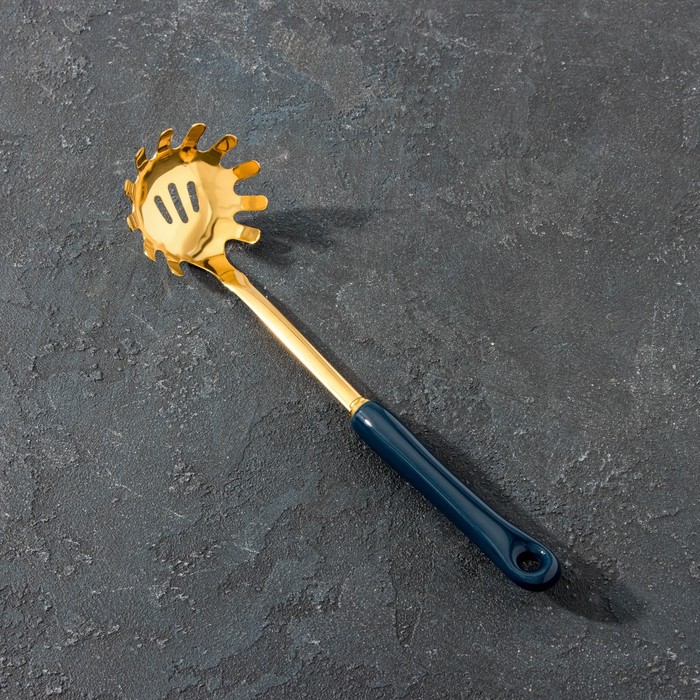 Ложка для спагетти из нержавеющей стали Base, 30×8×6 см, цвет ручки синий, цвет металла золотой