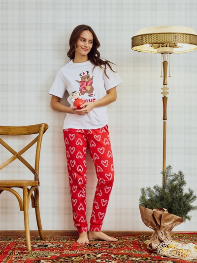 Пижама новогодняя женская (футболка, брюки) KAFTAN Love, размер 44-46