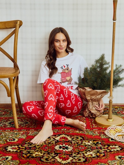 Пижама новогодняя женская (футболка, брюки) KAFTAN Love, размер 48-50