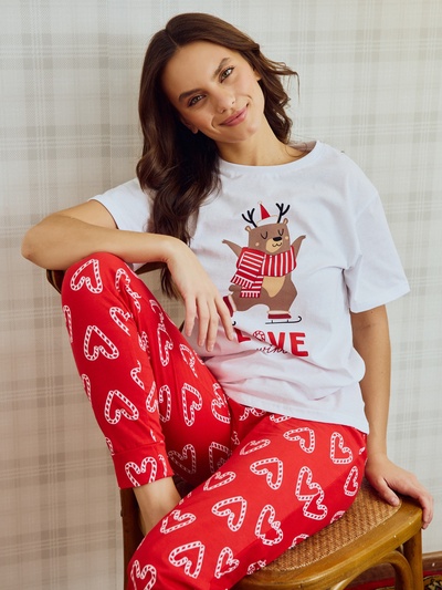 Пижама новогодняя женская (футболка, брюки) KAFTAN Love, размер 48-50