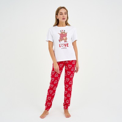 Пижама новогодняя женская (футболка и брюки) KAFTAN "Love", цвет белый/красный, размер 52-54