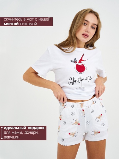 Пижама новогодняя женская (футболка, шорты) KAFTAN Glintwinter, размер 52-54