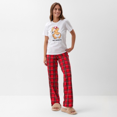 Пижама новогодняя женская (футболка, брюки) KAFTAN «Корги», размер 52-54
