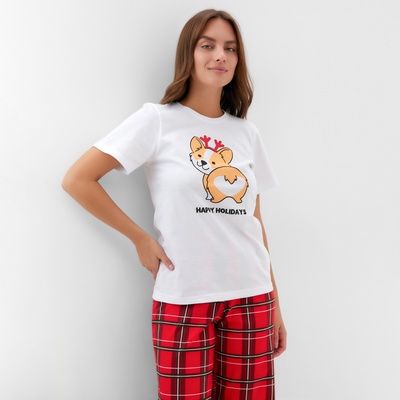 Пижама новогодняя женская (футболка, брюки) KAFTAN «Корги», размер 52-54