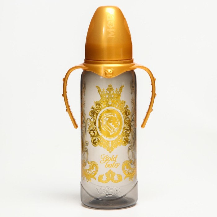 Бутылочка для кормления «Gold baby», классическое горло, с ручками, 250 мл., от 0 мес., Золотая коллекция - фото 1877829428