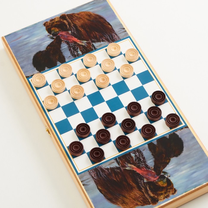 Нарды "Медведь на охоте", деревянная доска 50 х 50 см, с полем для игры в шашки - фото 1907321208