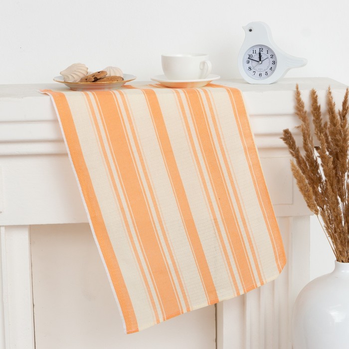 Полотенце 35х60 см (фас 10шт) Полоса, персиковый, вафля, 120 гр/м, хл100% - Фото 1