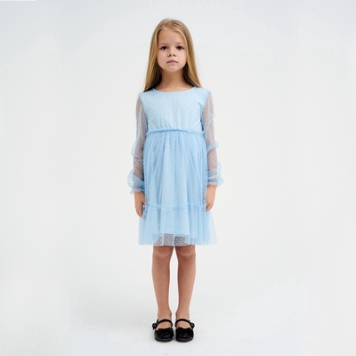 Платье нарядное для девочки KAFTAN в горошек, голубое, рост 110-116 см