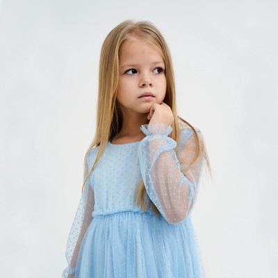 Платье нарядное для девочки KAFTAN в горошек, голубое, рост 122-128 см