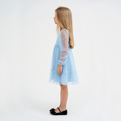 Платье нарядное для девочки KAFTAN в горошек, голубое, рост 122-128 см