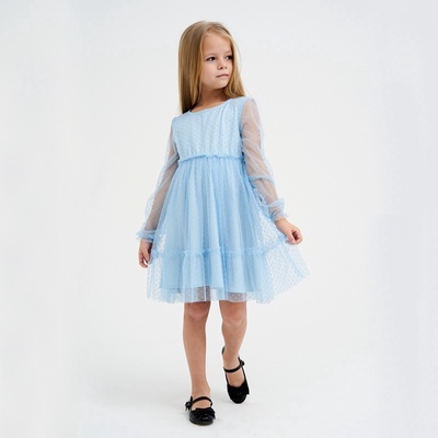 Платье нарядное для девочки KAFTAN в горошек, голубое, рост 122-128 см