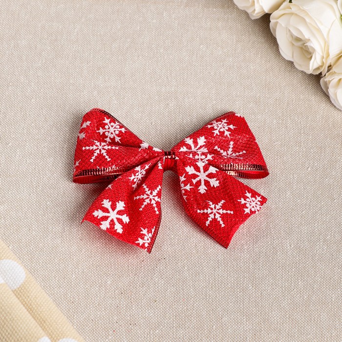 Бант праздничный "Снежинка", красный, 11 х 9 см