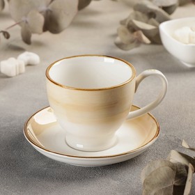 Чайная пара керамическая «Гелакси», 2 предмета: чашка 200 мл, блюдце d=13 см, цвет бежевый