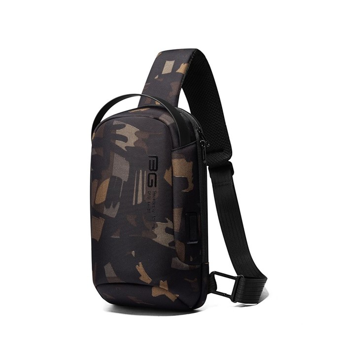 BG7221 Рюкзак-слинг Bange, отдел на молнии, с USB, цвет черный камуфляж (9.7