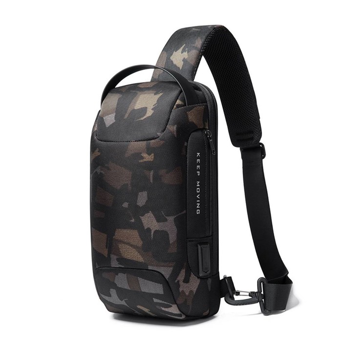 BG22085 Рюкзак-слинг Bange, отдел на молнии, с USB, цвет черный камуфляж (9.7