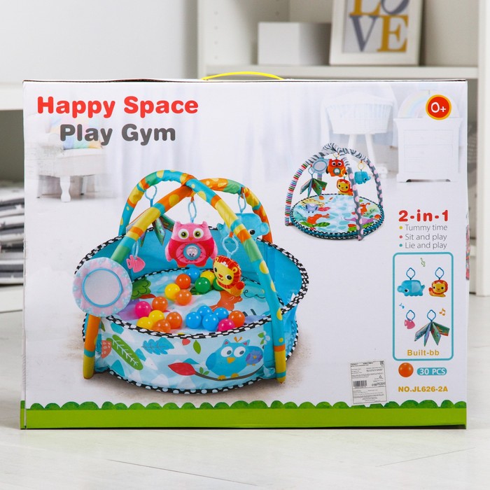 Развивающий коврик «Совушка», бортик, с дугами, подушка, 30 цв. шаров, р - р 77х76х0,5 см. 51642