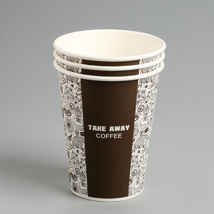 Стакан бумажный "Take Away COFFEE" для горячих напитков, 350 мл, диаметр 90 мм - фото 1911636304