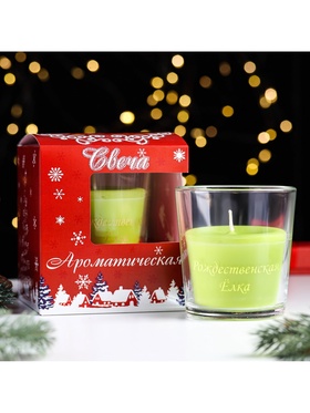 Ароматическая свеча в стакане «Рождественская ёлка», 6.5×8 см, зелёный