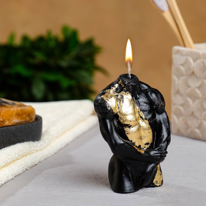Фигурная свеча "Мужской торс №2" черная с поталью, 9см - Фото 1