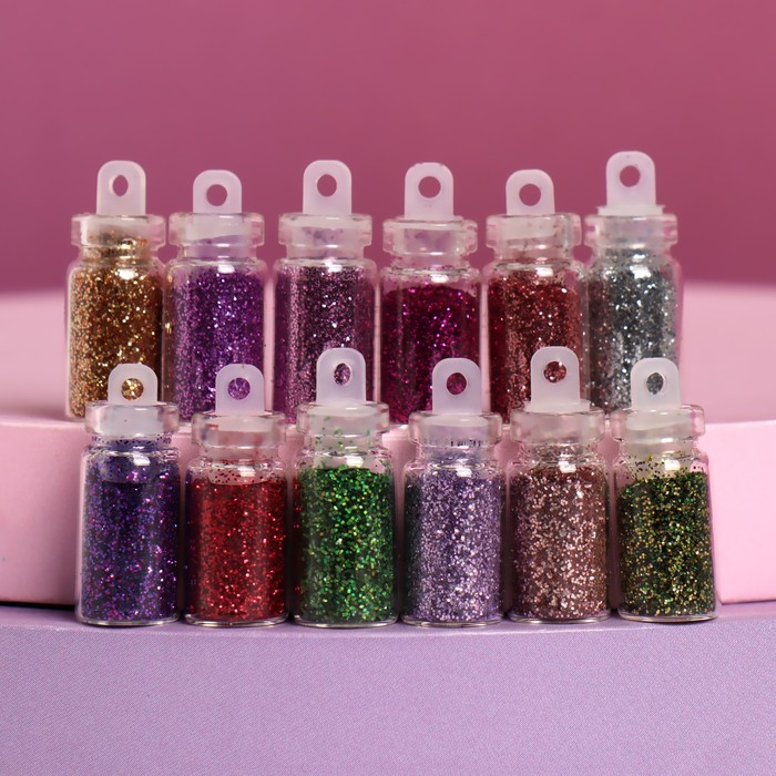 Блёстки для декора «Блистай», мелкие, набор 12 бутылочек, разноцветные