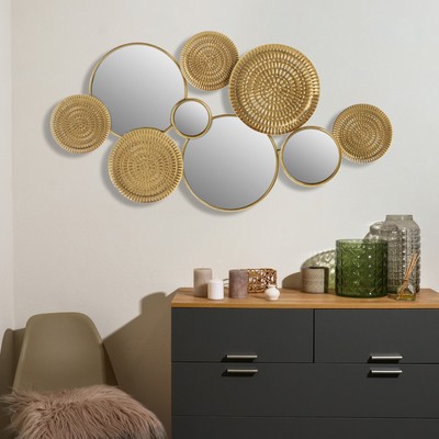 Декор настенный с зеркалом «Золотое плетение», панно металл, 58×5×115 см