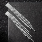 Серьги висячие со стразами «Водопад» на прямоугольнике, белые в серебре, 9 см - Фото 3