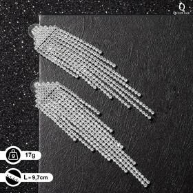 Серьги висячие со стразами «Водопад» пятиугольник, цвет белый в серебре, 9,7 см