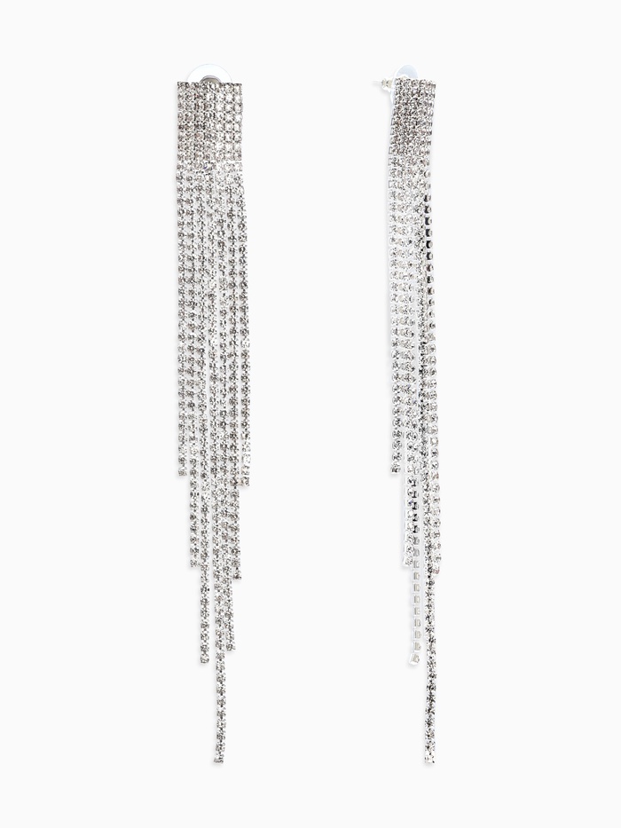 Серьги висячие со стразами «Водопад», мини квадрат, белые в серебре, 14 см