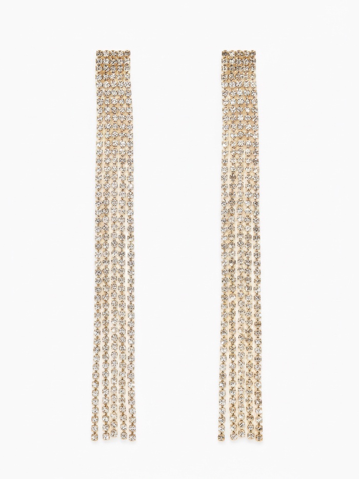 Серьги висячие со стразами «Водопад», прямые нити, белые в золоте, 11.5 см