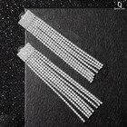 Серьги висячие со стразами «Водопад» квадрат, цвет белый в серебре, 9,5 см - фото 9263700