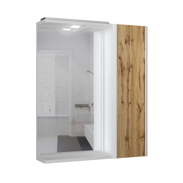 Зеркало шкаф для ванной комнаты Домино Uno 60, Дуб Вотан, с подсветкой, правый - Фото 1