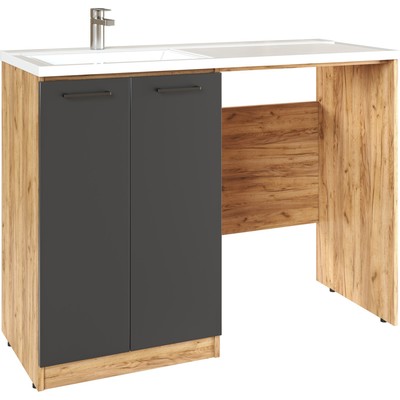 Тумба «Домино» Craft, левая/правая, 1195×476×879 мм, под раковину Cosmos 120, цвет матовый графит,/дуб вотан