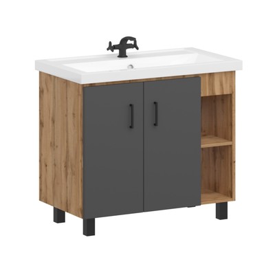 Тумба напольная «Домино» Craft, под раковину «Фостер 70», без ящика, 670×444×820 мм, цвет дуб вотан/графит