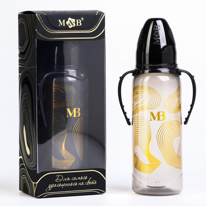 Бутылочка для кормления «M&B», классическое горло, с ручками, 250 мл., от 0 мес., Золотая коллекция - фото 1898530800