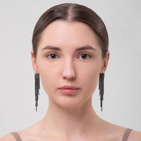 Серьги висячие со стразами «Водопад», на квадрате, чёрные в серебре, 11 см  (артикул 7481027)  большой выбор товаров оптом и в розницу по низким ценам с доставкой