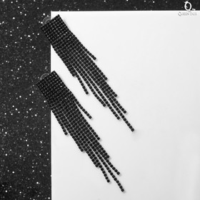 Серьги висячие со стразами «Водопад» на квадрате, цвет чёрный в серебре, 11 см