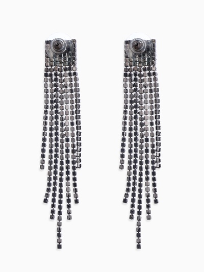 Серьги висячие со стразами «Водопад» на прямоугольнике, цвет чёрный в серебре, 8 см