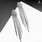 Серьги висячие со стразами «Голливуд» ромб и цепочки, цвет белый в серебре, 10,6см 7481122