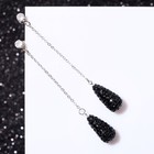 Серьги висячие со стразами «Студио» цепочка, цвет чёрный в серебре - Фото 1