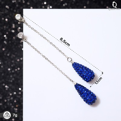 Серьги висячие со стразами «Студио» цепочка, цвет синий в серебре