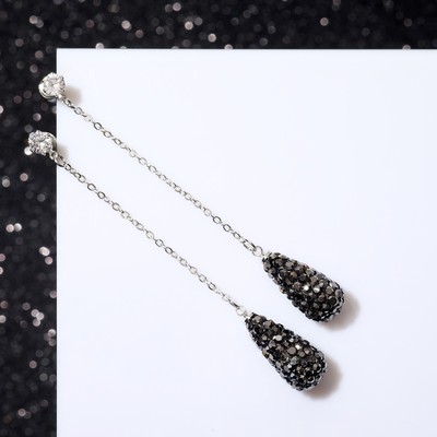 Серьги висячие со стразами «Студио» цепочка, цвет серый в серебре