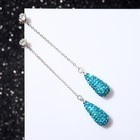 Серьги висячие со стразами «Студио» цепочка, цвет голубой в серебре - Фото 1