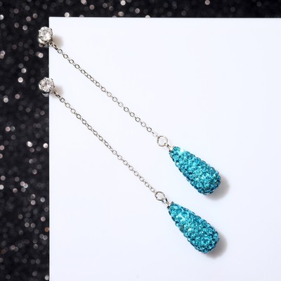 Серьги висячие со стразами «Студио» цепочка, цвет голубой в серебре