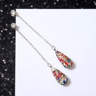 Серьги висячие со стразами «Студио» цепочка, цветной в серебре - Фото 1