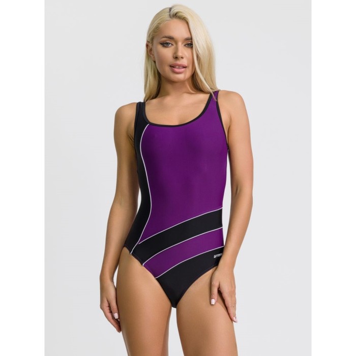 Купальник женский для бассейна Atemi SWAE 03C, цвет чёрный/фиолетовый, размер 42