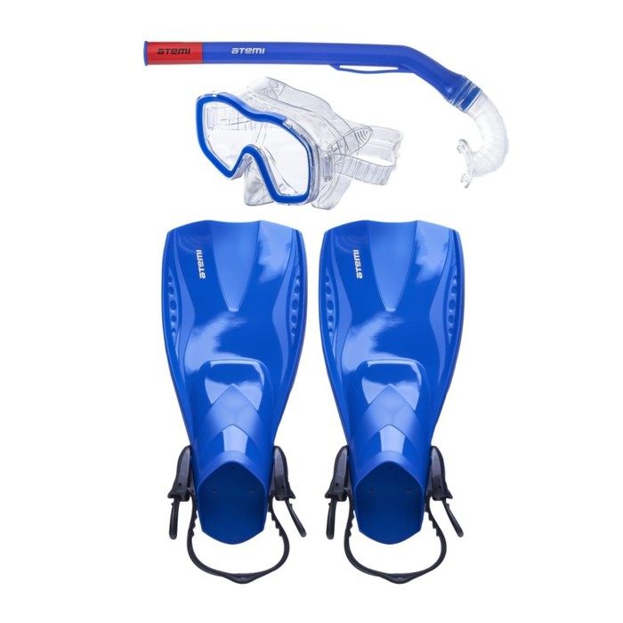 Набор для плавания Atemi 24200: маска, трубка, ласты, цвет синий, размер 28-31